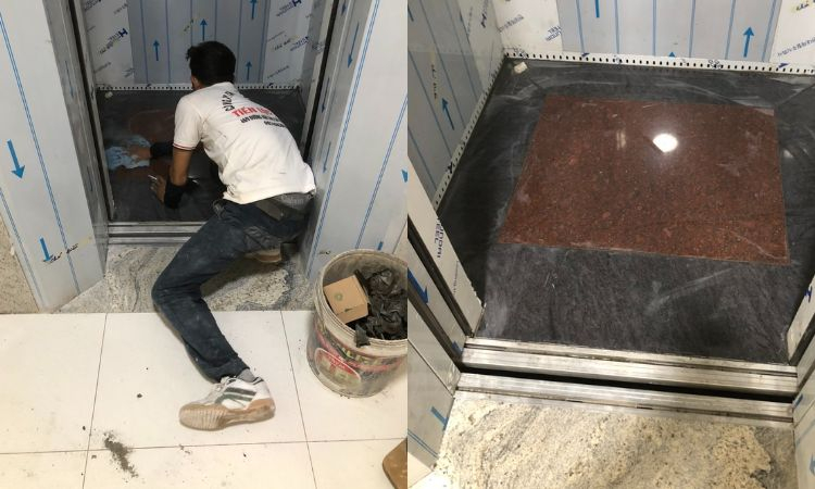 Thi công ốp đá thang máy