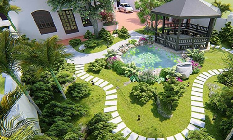 bố trí sân vườn trước nhà