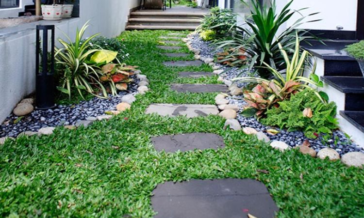 Sân vườn kết hợp lối đi bằng đá, sỏi